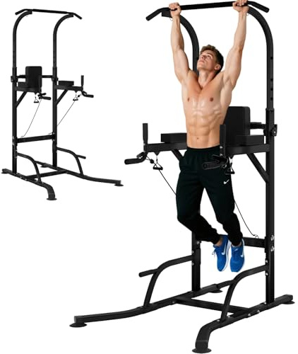 RISINGUKST Power Tower, Maquina Dominadas, Barra de Dominadas y Estación de Dips Ajustable en Altura, Equipo de Gimnasia para Entrenamiento en Casa, Máquina de Fuerza Completa para Home Gym