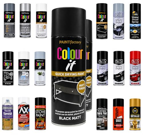 VR ANGLE 2 x PAINTfactory Colour It Black Matt Spray Paint 400ml, Quick Drying Multi Surface Aerosol Paint for Metal, Wood, Plastic & Furniture, Interior & Exterior Use, Smooth Matt Finish