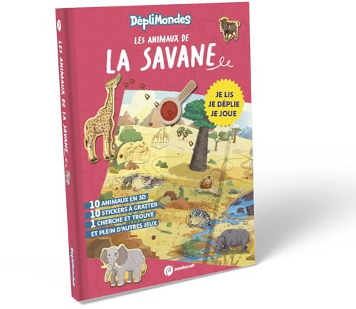Les animaux de la savane - DépliMondes 4 ans +: Lis, déplie, joue et rencontre les animaux de la savane avec ton livre-jeu devenu imagier géant !