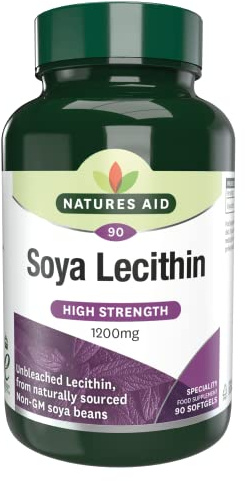 Natures Aid SOYA Lecithin 1200mg - High Strength Phospholipids - Supports Brain Health, Liver Function & Metabolism - Natural Food Supplement - Non-GMO, Gluten-Free, Salt and Sugar Free - 90 Softgels