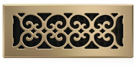 Decor Grates SPH412-A Scroll Design Floor Register, 4x12 Inches, Antique Brass Finish