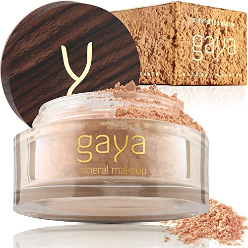 Fond de Teint Poudre Minérale Vegan - Poudre Base Maquillage Fixante 4 en 1 Multifonctions Couvrance Totale, Anti Cernes, Poudre et Protection Solaire (Nuance MF6)