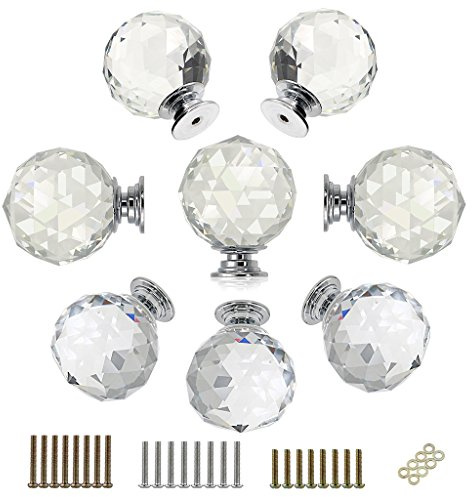 btsky 8 PCS Diamant Rund 40 mm & # xff08; 4 cm & # xff09; Glas Kristall klar Möbelknopf – Schrank Türknauf/Kristall Schublade ziehen Griffe/Glas Kommode Knäufe mit 3 Arten von Schrauben