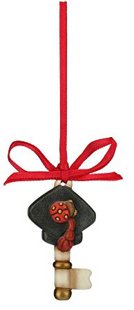 THUN - Chiave Portafortuna con Cappello di Laurea e Coccinella da Appendere - Bomboniera - Formato Mini - Ceramica - 3,5 x 1,5 x 6,2 cm
