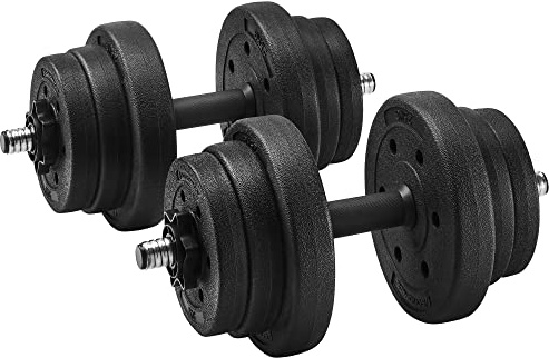 SONGMICS Set di 2 Manubri, con Barra per Manubrio in Acciaio, 2 x 10 kg, Allenamento, Fitness, Sollevamento Pesi per Casa, Palestra, Nero Inchiostro SYL20HV1