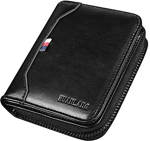 HUANLANG Mens Wallet RFID Blocking Multi Card Holder Wallets for Men Bifold Wallet with Zipper Small Men's Leather Wallet