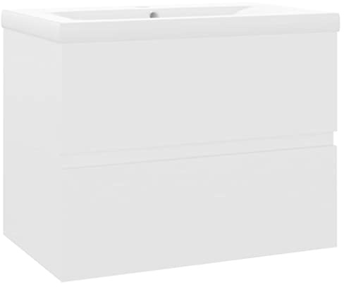 Foknhdi Mobile sottolavabo con lavabo da incasso, bianco, moderno lavabo in legno e ceramica, mobiletto da bagno largo 60 cm con 1 cassetto, per bagno e WC degli ospiti