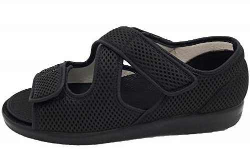 OrtoMed Klettschuhe Senioren Sandale Hausschuh Klettsandale, Schwarz-Mesh, EU 45