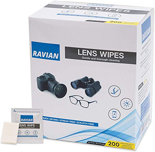 Glasses Cleaner Wipes 200 Individually Wrapped Antibacterial Lens Wipes Multipurpose Suitable for Spectacle Lenses, Cameras, Binoculars, Mirrors, Screens, Optical and Electronic Devices