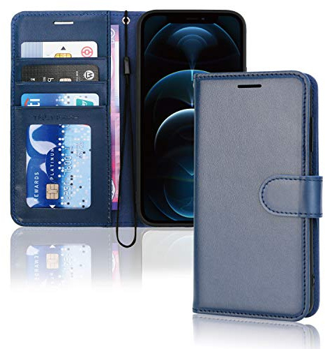 TECHGEAR Etui iPhone iPhone 12 Pro Max Portefeuille - Housse en Cuir avec Rabat de Protection, Fentes pour Cartes, Béquille et Dragonne, Cuir PU Bleu Compatible avec iPhone 12 Pro Max 6.7