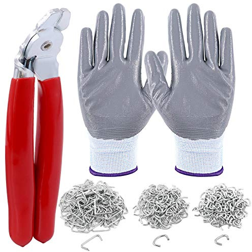 Rustark Hog Ring Pliers Set with 360 Pcs Galvanized Hog Rings, 3/8, 3/4, 1/2 Hog Ring Upholstery Installation Kit for Fencing,Bagging, Railing, Sausage Casing, Meat bags, Shock Cords