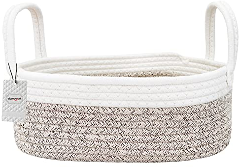 Inwagui Baumwollseilkorb Aufbewahrungskorb Geflochtener Korb mit Griffen Baby Windeltasche Deko Korb für Spielzeug, Kinderzimmer, Regale - Braun & Weiß