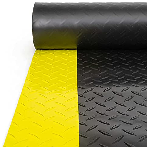 ANRO Bodenmatte mit gelben Warnstreifen 3mm PVC Antirutschmatte Bodenbelag schwarz 160x120cm