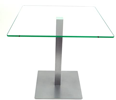 freeroom24 Designer Beistelltisch Glas Silber 50x50x70cm - Wohnzimmertisch modern - stabiler Couchtisch - praktischer Coffee Table eckig - kleiner Kaffeetisch - Glastisch - Sofatisch - Made in Germany