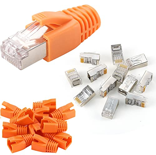 Greluma 12 Stk CAT6 Metallgeschirmte RJ45 Steckverbinder Modularer Stecker – CAT6 FTP 8P8C Netzwerk RJ45 Kabel Crimp Ethernet Steckverbinder (Drahtloch 1,2 mm/0,047“) mit Zugentlastung-Schuhen