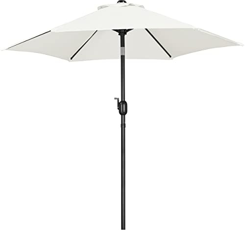 Yaheetech Sonnenschirm Ø230cm Rund mit Kurbel Knickbar UV Schutz, Cremeweiß | Terrassenschirm mit 6 Rippen, Neigungsverstellung & Stabilen Metallstreben für Sonnenschutz für Balkon/Terrasse/Markt/Garten