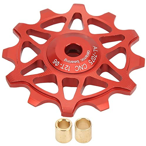 Tissting 12T Schaltwerkscheibe Aluminiumlegierung Abgedichtetes Lager Jockey Wheel mit Reduzierhülsenrohr für Mountain Road Bike 8/9/10/11 Speed ​​Kette(12T Red)