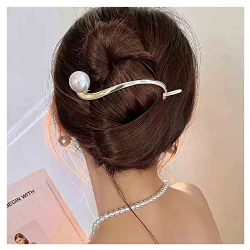 Yheakne Vintage Pearl Banana Clip Gold Banana Comb Metall Haarspange Pearl Hair Clip Pin Alloy Clincher Clip French Pferdeschwanz Halter Zubehör für Frauen und Mädchen (Einzelne Perle)