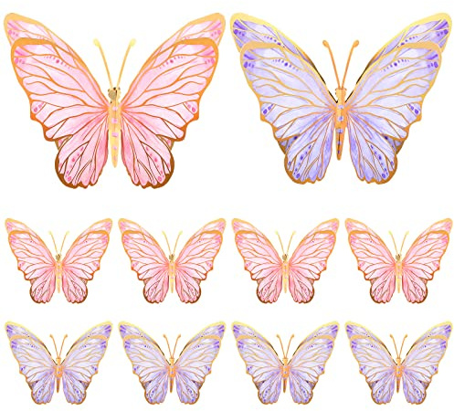 PerKoop 10 Pcs Large Butterfly Centerpieces for Tables Butterfly Party Decorations 3D Paper Table Toppers Centerpieces Wall Decor for Birthday Baby Shower Wedding Party Supplies (Pink, Purple)
