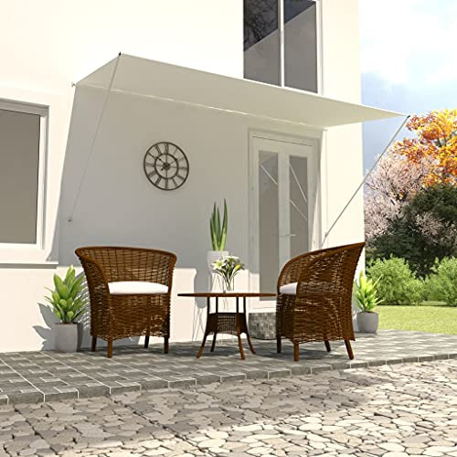 HOMIUSE Tenda da sole retrattile, 300 x 150 cm, funzionamento a mano, per balcone, finestra, resistente ai raggi UV, impermeabile, regolabile, in tessuto di poliestere, crema, 300 x 150 cm