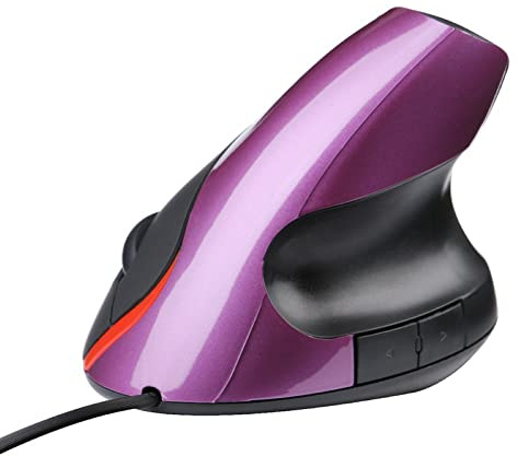 Roadoor Ratón vertical USB para juegos con 5 botones laterales de alta precisión, mouse ergonómico profesional suave al tacto, mouse silencioso con cable para computadora portátil, color morado