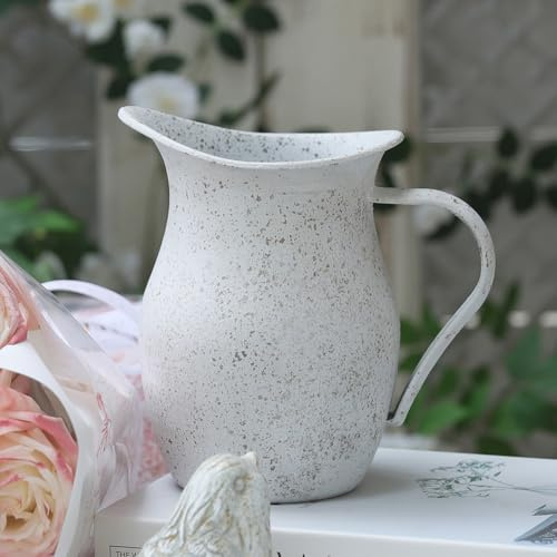 ALL CHIC Vase for Flowers Vintage Decorative Pitcher Metal Rustic Vase Kitchen Decorations Above Cabinets Decor Small Metal Flower Pots Milk Jug for Home, Office Kitchen Decorations Accessories White