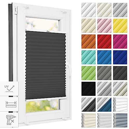 Estika Thermo plissee ohne Bohren verdunkelung 55 cm x 200 cm - Blackout: Graphit-Weiß - Bruchfeste Klemmhalter, Plisees ohne Bohren Blickdicht, Verdunklungsplissee, Plissee klemmfix
