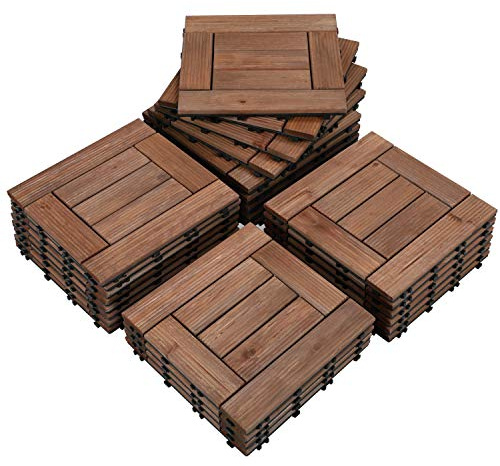 Abician 27 Dalles de terrasse en Bois avec 7 lattes Lot de 27 Caillebotis Bois pour patio intérieur extérieur jardin terrasse Brun