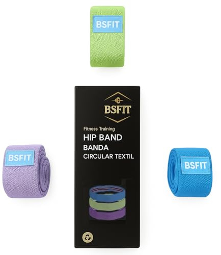 bsfit Bandas elasticas Set de 3 Bandas de Poliéster para Piernas y Glúteos, Cinta Ancha Fitness, Goma elástica Fitness BSFIT, Bandas Elásticas Fitness, Goma Elastico Ejercicio