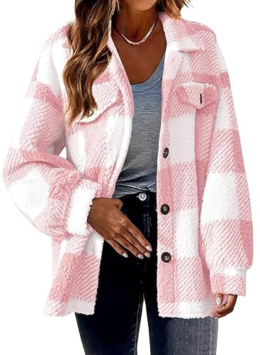 shownicer Veste a Carreaux Femme Chaude Manche Longue Hiver Chic Tops Chemisie À Carreaux Casual Blouson Coat Avec Boutonné Grande Taille Manteau De Laine