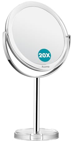 Auxmir Vergrößerungsspiegel 20fach & 1fach, Kosmetikspiegel Doppelseitiger Schminkspiegel mit Vergrößerung, 360° Schwenkbar Tischspiegel, Abnehmbarer Reisespiegel für Schminken Makeup Rasieren