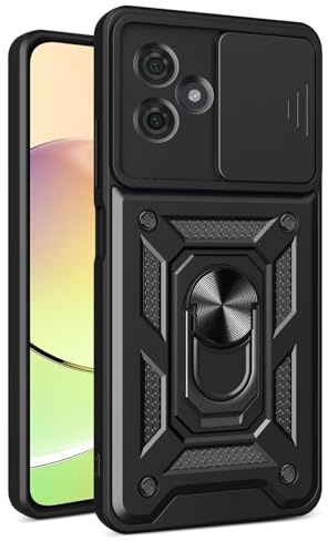 HONLEN Funda Adecuado para Motorola Moto g54 / Motorola Moto g54 Power (6.5 Inches), Carcasa con Anillo Soporte para PC Armor con Base Magnética - Negro