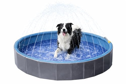 hundepool - Sprinkle Hundepool Blau und Dunkelgrau - integrierte Wassersprinkler - Anschluss für Gartenschlauch - Rutschfester Boden - ohne Luftpumpe - 120 x 30 cm - Flamingo