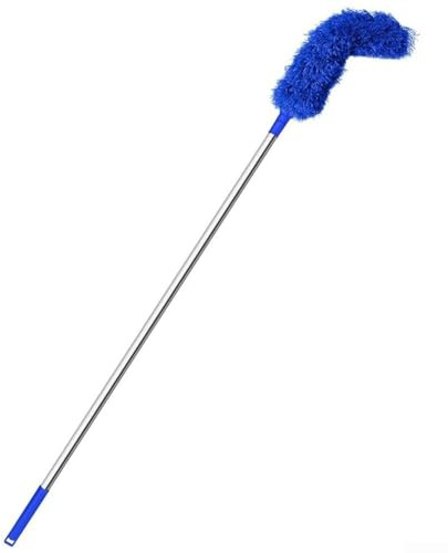 Brosse de nettoyage de gouttière avec manche télescopique extensible, brosse de nettoyage de la poussière pour drainage, fossé, gouttière de 2,6 m (bleu)