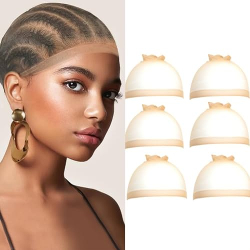 Lot de 6 bonnets de perruque HD - En nylon extensible - Beige nu
