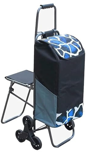 Einkaufswagen Tragbarer, Faltbarer Einkaufswagen mit Sitz, robuster Treppensteiger-Einkaufswagen auf Rädern for Lebensmittel, Wäsche, Reisen Tragbar (Color : Noir)