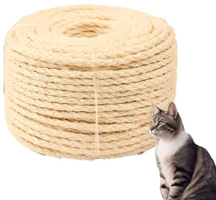 Casgee Corda in sisal per tiragraffi 8 mm x 100 m, corda in sisal naturale, per tiragraffi, ricambio per gatti, tiragraffi, corda in sisal per albero tiragraffi, decorazione di case naturali