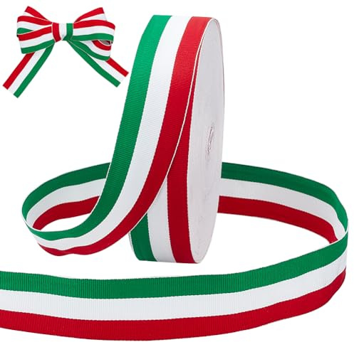PH PandaHall 4cm Noël Ruban Rouge Blanc et Vert 45.7m Ruban Décoratif Tricolore Drapeau Italien Rubans Patriotique Rubans de Noël à Rayures pour L'emballage des Cadeaux Décoration Fête