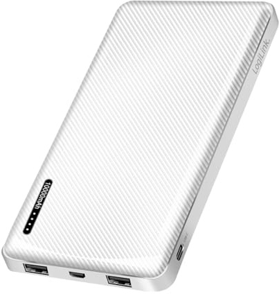 LogiLink PA0316W - Powerbank 10000 mAh, 2X USB-A (für Geräte) mit Schnellladenfunktion, USB-C + Micro-USB (Aufladen der Powerbank)