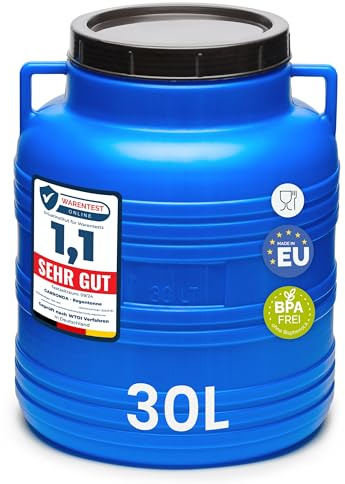 Garronda 30 liter bredhalsfat med lock – BPA-fri HDPE-behållare för vatten, regnvatten, förvaring och djurfoder, livsmedelssäkert universalfat för trädgården GD-0078, Blå