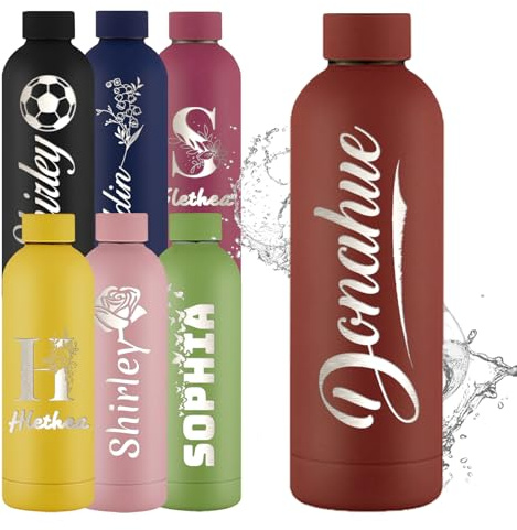 YoLLiEE Bouteille d'eau personnalisée avec nom Bouteilles d'eau personnalisées Gobelet d'eau de sport isotherme gravé en acier inoxydable 16 oz, nom rouge Design