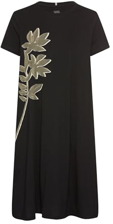 camel active Damen Kurzes T-Shirt-Kleid mit Blumenprint Schwarz, Womenswear-XL