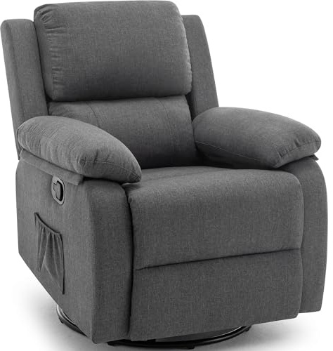 Korser Recliner Chair, 360 Swivel Rocker Chair for Adults, Small Rocking Recliner for Small Spaces, Upholstered Fabric Glider Recliner Nursery (Swivel Rocker Recliner, Grey)