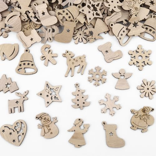 GoldRock Holz Konfetti Tischdeko Weihnachten, 100 Stk Streudeko, Weihnachtskonfetti, Weihnachtsdeko Tisch, Christmas Decorations