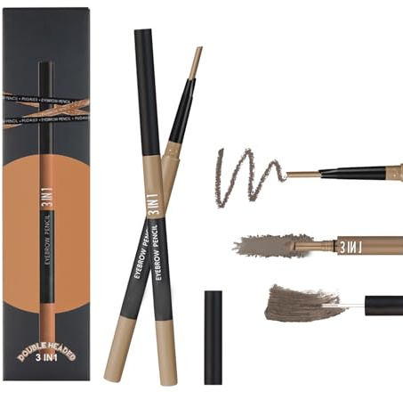 Augenbrauenstift Wasserfestes, Augenbrauen Stift Set, 3 in 1 Eyebrow Pencil Augenbrauenpuder und Augenbrauengel Langanhaltend, für Ihre 3D Natürlich Alltägliches Augenbraue Make up (Grau Schwarz)