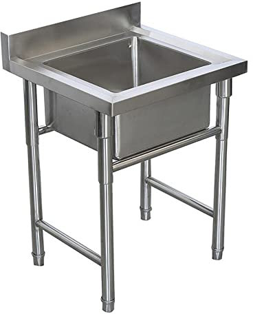 Fregadero de cocina Fregadero de cocina con protector contra salpicaduras alto, fregadero de acero inoxidable con patas, fregadero para lavar a mano para garaje, restaurante, cocina al aire libre