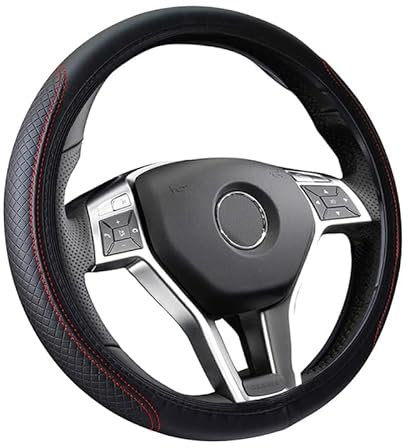 Flaconi Housse de volant de voiture 38,1 cm, cuir microfibre respirant noir et rouge