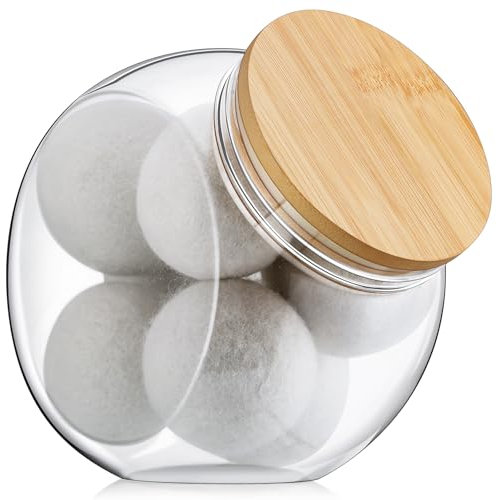 Teenyyou 1 Pack Dryer Ball Holder for Laundry Room Plastic Laundry Pods Container 0.56 Gallon Bathroom Jar Container Dishwasher Pods Detergent Organization Dispenser with Bamboo Lid