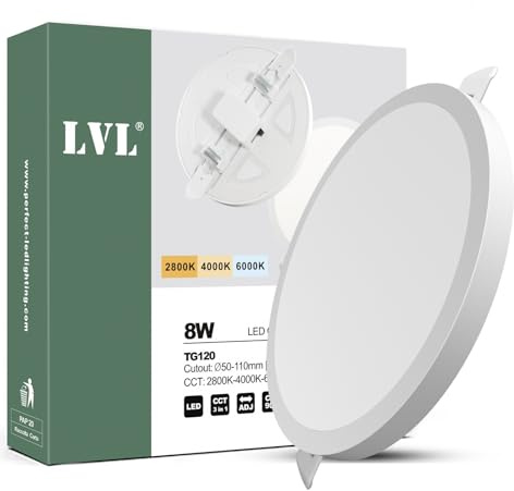 LVL LED Einbaustrahler Flach 230V 8W nicht dimmbar 3000K/4000K/6000K Rund Lochdurchmesser 50-110mm Einbauleuchten für Badezimmer Küche (Weiß, 1 Stück)