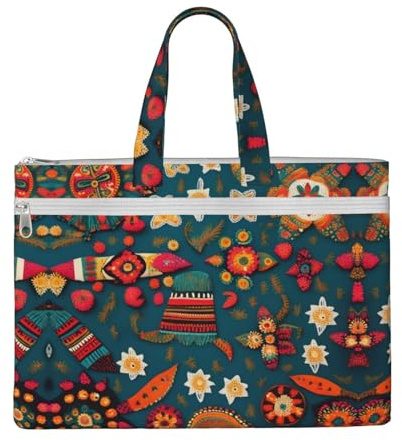 SDEGTHO Mexican Folk Boho Zippered Document Bag With Handle For Carrying Paper Files Books Filing Folder